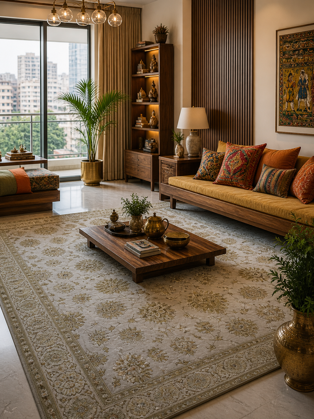 Customer's dining room with a medallion rug