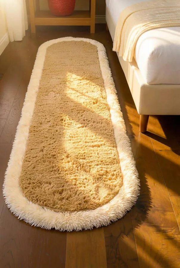 Minimal wool rug in a bedroom